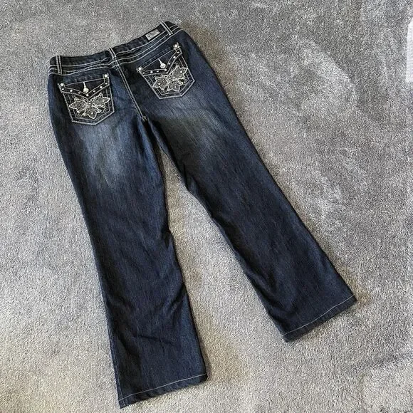 EARL WOMENS JEANS Sz 10 Bootcut Flare Stretch Denim Jeans Bling Rhinestone - Picture 7 of 10